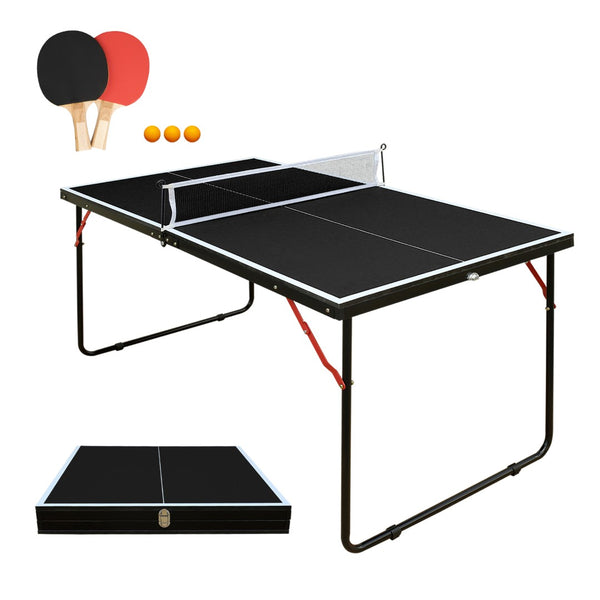 English Elm 4.5ft Foldable Ping Pong Table Mdf Surface with Net and Paddles for Play Anywhere W1408P451416