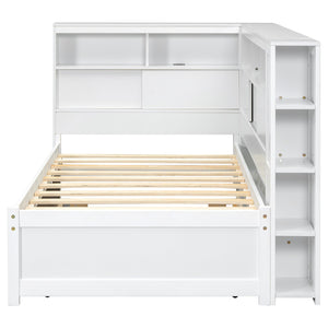 English Elm Twin Daybed with Built-In Shelves, USB Port & Trundle — Solid Pine Frame, Sturdy Storage and Smooth Wheels for Space-Saving Sleep Solutions White GX000467AAK