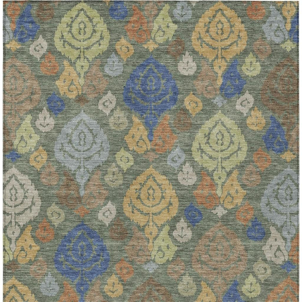 HomeRoots Damask Polyester Area Rug Washable Indoor Outdoor Stain Resistant Patio Living Room 10' x 14' 725749