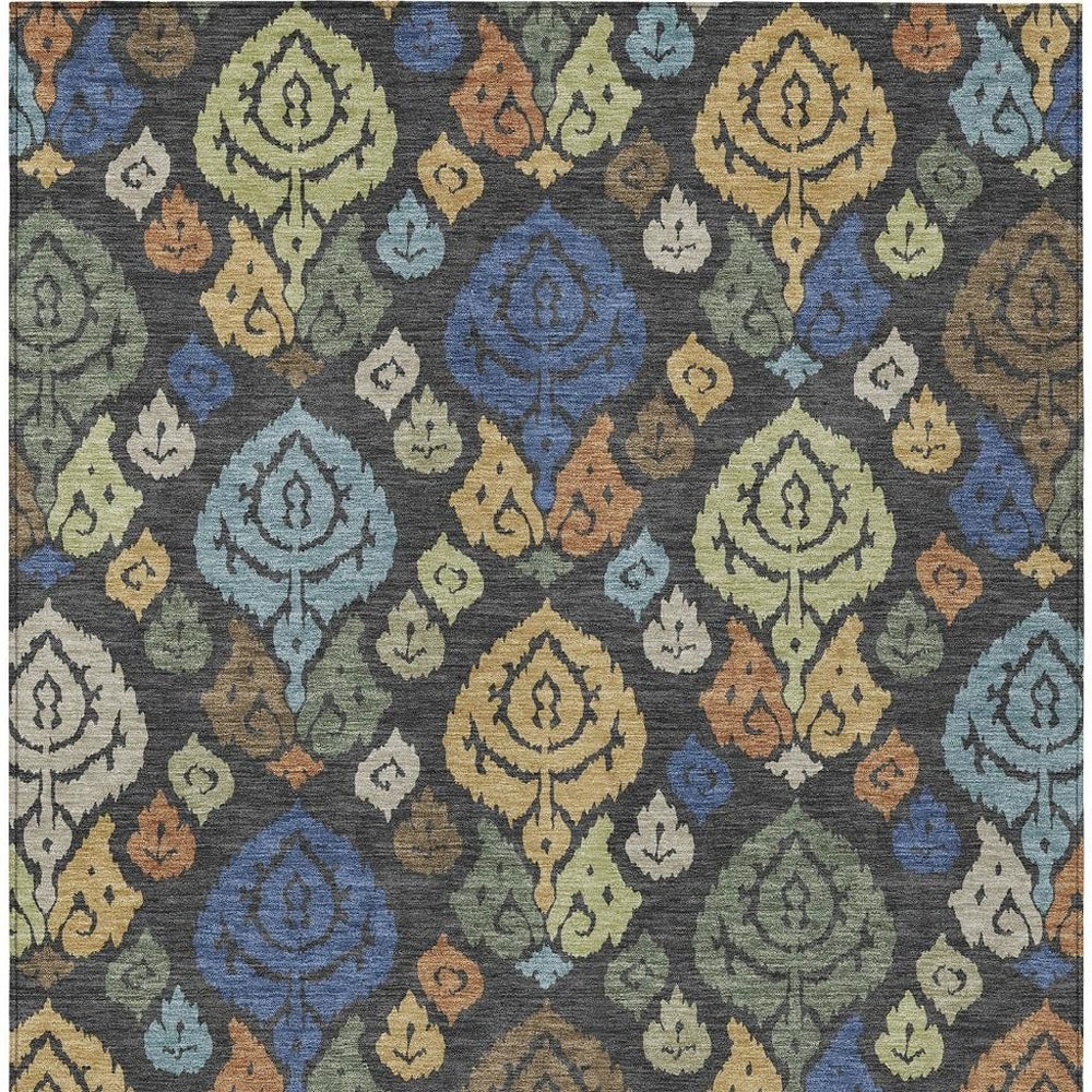 Damask Polyester Area Rug Washable Indoor Outdoor Patio and Living Room Low Pile Easy Care