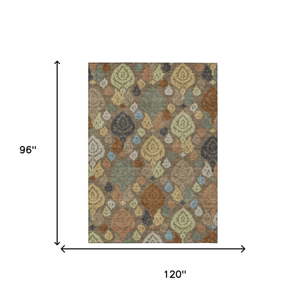 Damask Polyester Area Rug Washable Indoor Outdoor Patio Living Room with Felt Backing Accent