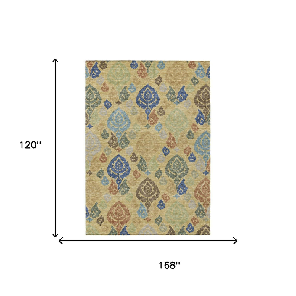 Damask Polyester Area Rug Washable Indoor Outdoor Patio and Living Room Low Profile