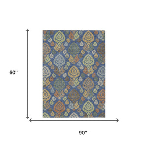 Damask Polyester Area Rug Washable Indoor Outdoor Navy Ivory for Living Room Patio