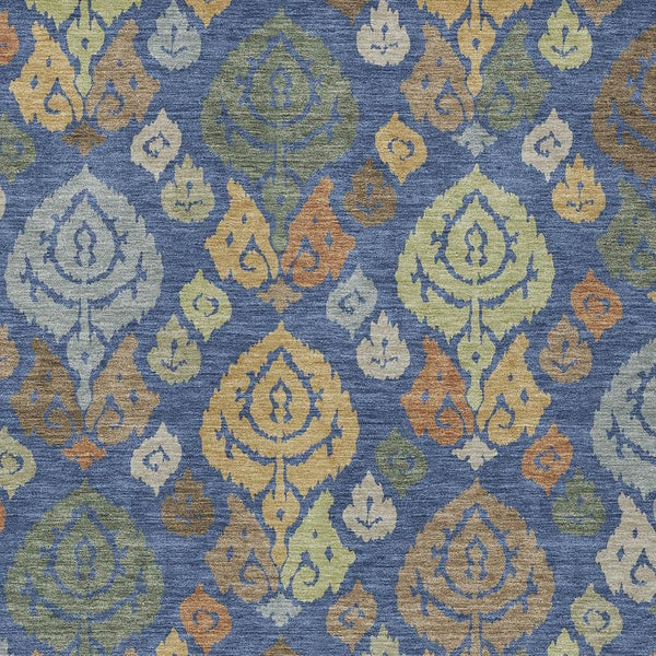 Damask Polyester Area Rug Washable Indoor Outdoor Navy Ivory for Living Room Patio