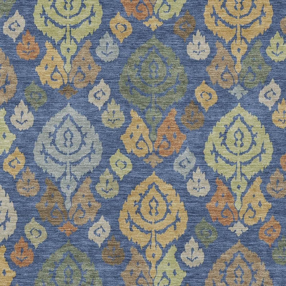HomeRoots Damask Polyester Area Rug Washable Indoor Outdoor Navy Ivory for Living Room Patio 10' x 14' 725779