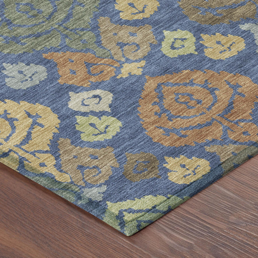 HomeRoots Damask Polyester Area Rug Washable Indoor Outdoor Navy Ivory for Living Room Patio 10' x 14' 725779