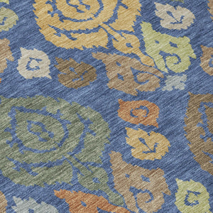 Damask Polyester Area Rug Washable Indoor Outdoor Navy Ivory for Living Room Patio