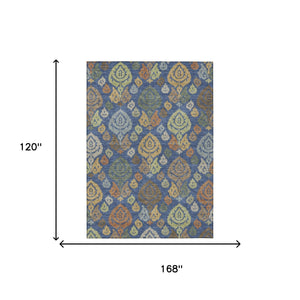 Damask Polyester Area Rug Washable Indoor Outdoor Navy Ivory for Living Room Patio