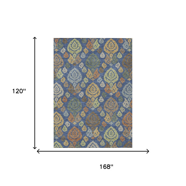 Damask Polyester Area Rug Washable Indoor Outdoor Navy Ivory for Living Room Patio