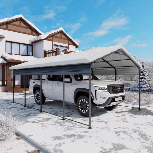 English Elm 12x20 Galvanized Steel Carport Heavy Duty Shelter for Vehicles with Powder Coated Roof W3213S00001