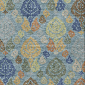 Damask Polyester Area Rug Washable Indoor Outdoor Teal Navy Pattern for Home and Patio