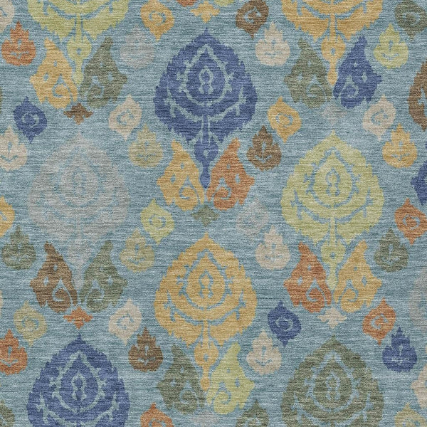 Damask Polyester Area Rug Washable Indoor Outdoor Teal Navy Pattern for Home and Patio