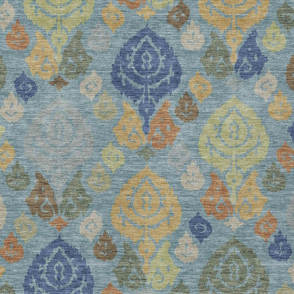 HomeRoots Damask Polyester Area Rug Washable Indoor Outdoor Teal Navy Pattern for Home and Patio 9' x 12' 725784