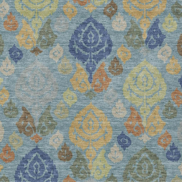 HomeRoots Damask Polyester Area Rug Washable Indoor Outdoor Teal Navy Pattern for Home and Patio 9' x 12' 725784