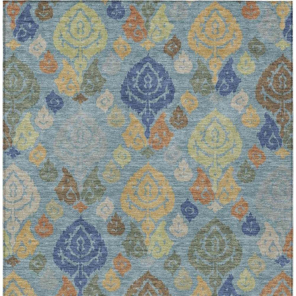 HomeRoots Damask Polyester Area Rug Washable Indoor Outdoor Teal Navy Pattern for Home and Patio 9' x 12' 725784