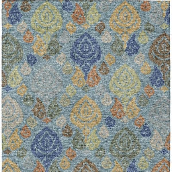 Damask Polyester Area Rug Washable Indoor Outdoor Teal Navy Pattern for Home and Patio