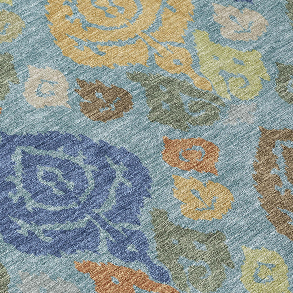 Damask Polyester Area Rug Washable Indoor Outdoor Teal Navy Pattern for Home and Patio
