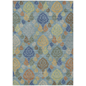 Damask Polyester Area Rug Washable Indoor Outdoor Teal Navy Pattern for Home and Patio