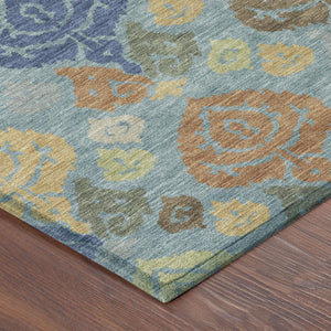Damask Polyester Area Rug Washable Indoor Outdoor Teal Navy Pattern for Home and Patio
