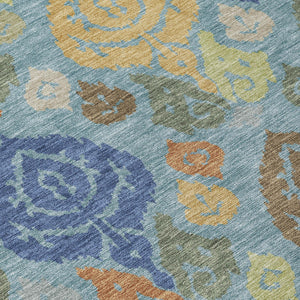 Damask Polyester Area Rug Washable Indoor Outdoor Teal Navy Pattern for Home and Patio