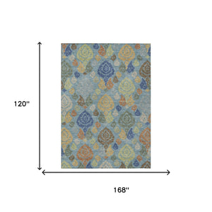 Damask Polyester Area Rug Washable Indoor Outdoor Teal Navy Pattern for Home and Patio