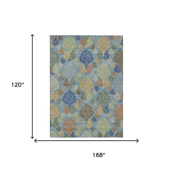 Damask Polyester Area Rug Washable Indoor Outdoor Teal Navy Pattern for Home and Patio