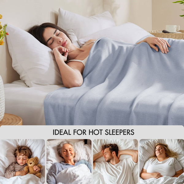 English Elm 1-piece King Jacquard Cotton Blend Blanket Aztec Woven Soft Breathable Bedroom Layer Light Blue B035P437483