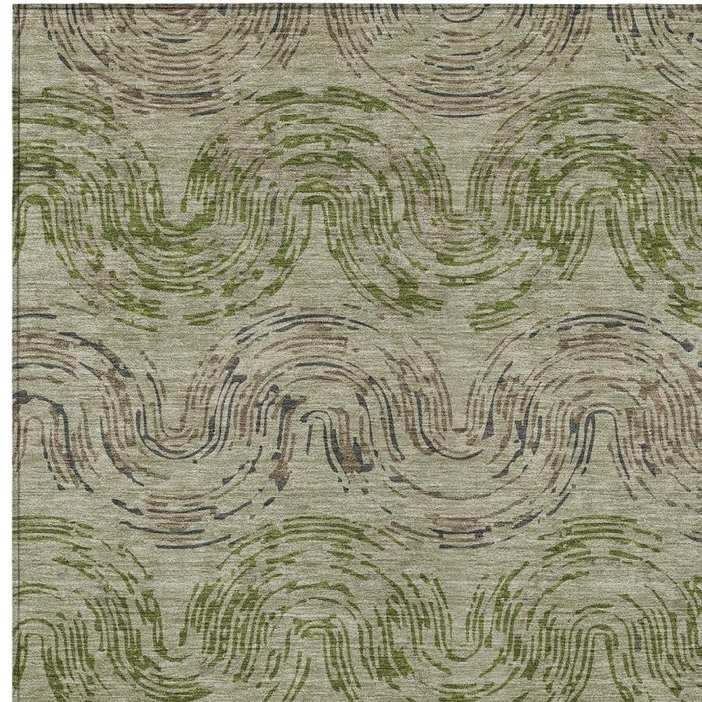 HomeRoots Abstract Sage Olive Washable Polyester Indoor Outdoor Area Rug for Patio and Living Room 5' x 8' 725811