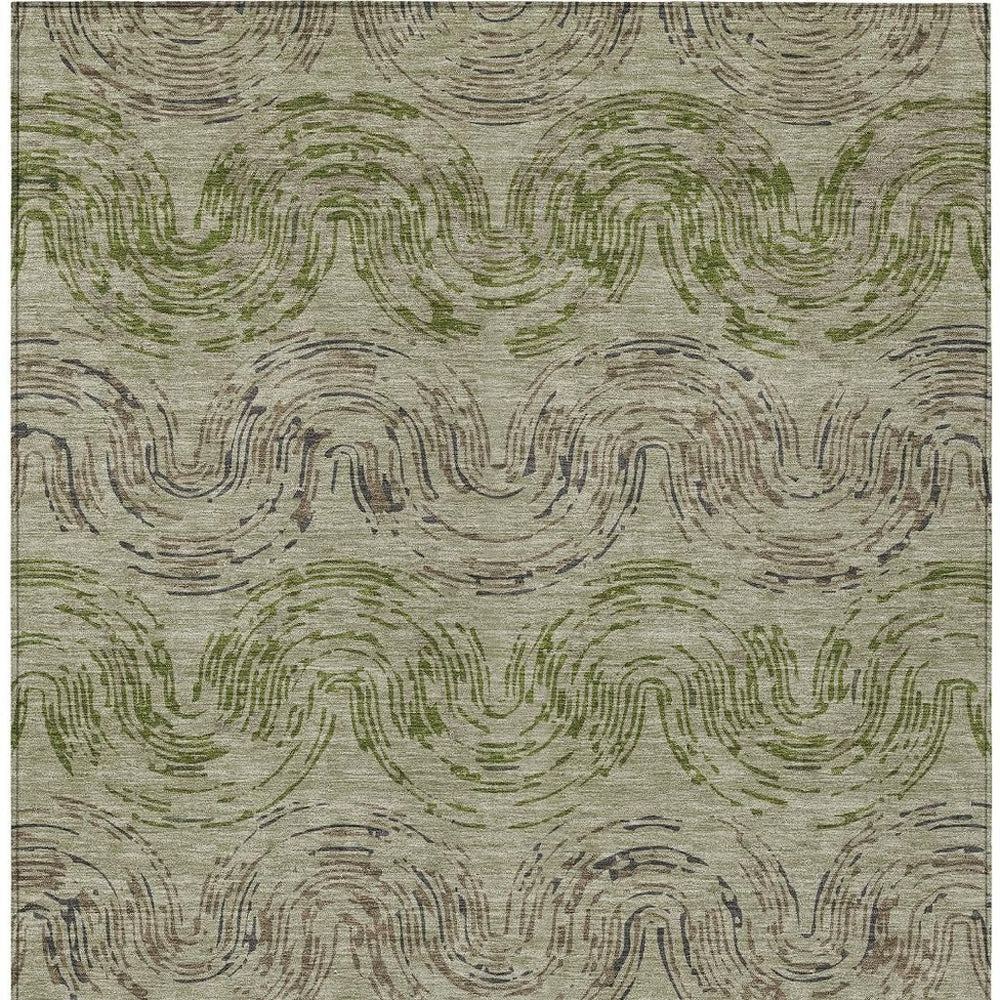HomeRoots Abstract Sage Olive Washable Polyester Indoor Outdoor Area Rug for Patio and Living Room 5' x 8' 725811