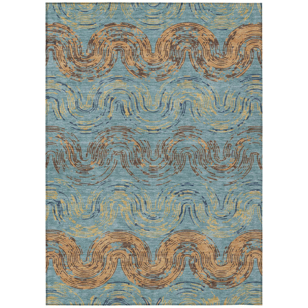 Abstract Teal Wheat Washable Polyester Area Rug for Indoor Outdoor Patio or Living Room