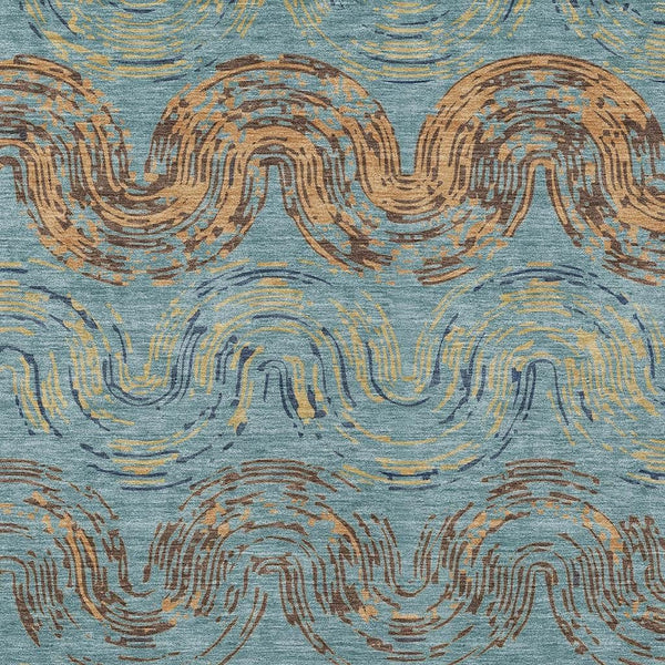 Abstract Teal Wheat Washable Polyester Area Rug for Indoor Outdoor Patio or Living Room