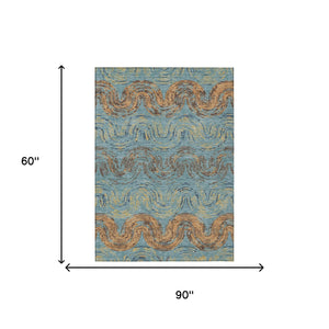Abstract Teal Wheat Washable Polyester Area Rug for Indoor Outdoor Patio or Living Room
