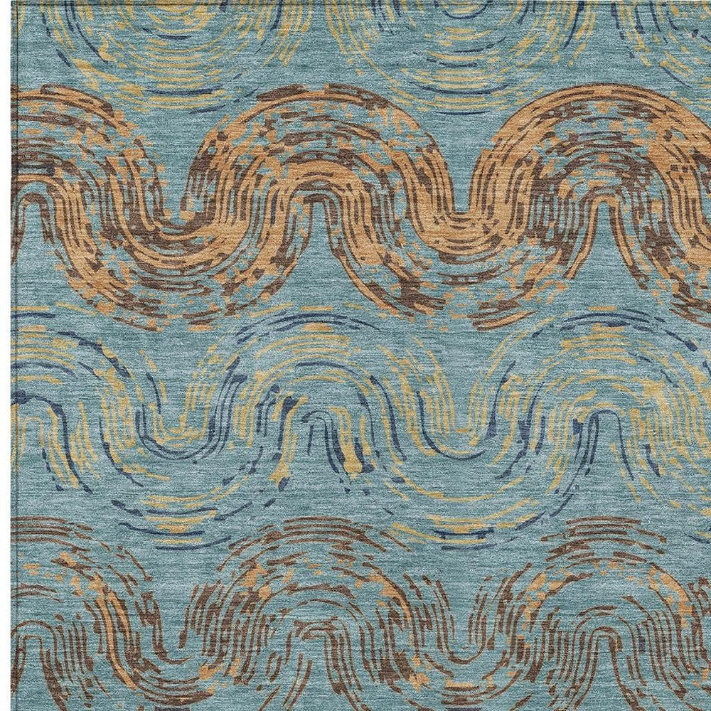 HomeRoots Abstract Teal Wheat Washable Polyester Area Rug for Indoor Outdoor Patio or Living Room 8' x 10' 725819