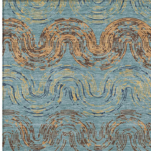 HomeRoots Abstract Teal Wheat Washable Polyester Area Rug for Indoor Outdoor Patio or Living Room 8' x 10' 725819
