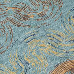 Abstract Teal Wheat Washable Polyester Area Rug for Indoor Outdoor Patio or Living Room