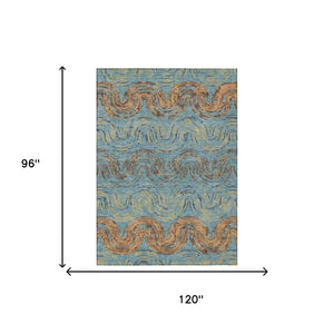 Abstract Teal Wheat Washable Polyester Area Rug for Indoor Outdoor Patio or Living Room