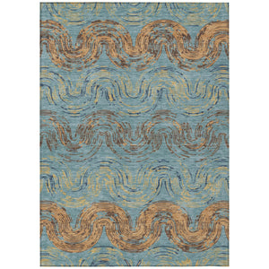 Abstract Teal Wheat Washable Polyester Area Rug for Indoor Outdoor Patio or Living Room