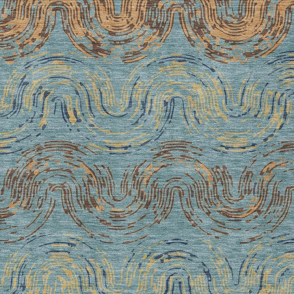 Abstract Teal Wheat Washable Polyester Area Rug for Indoor Outdoor Patio or Living Room