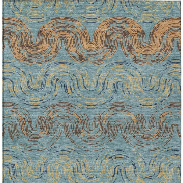 Abstract Teal Wheat Washable Polyester Area Rug for Indoor Outdoor Patio or Living Room