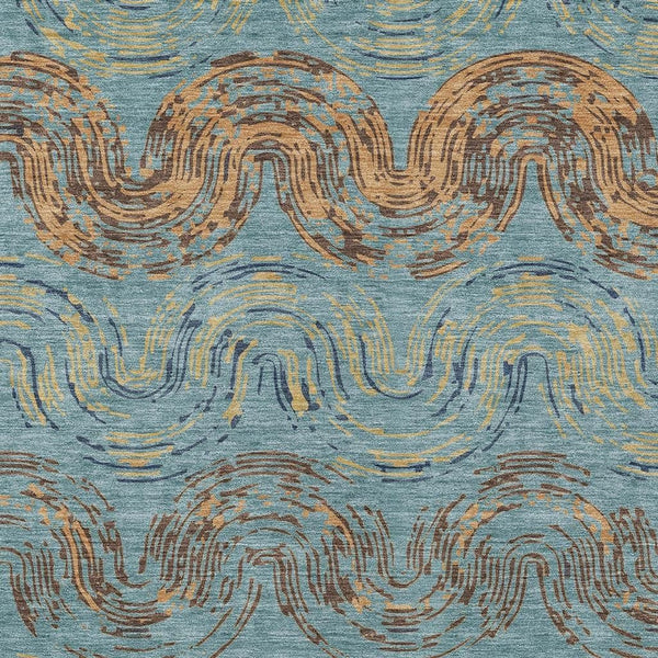 Abstract Teal Wheat Washable Polyester Area Rug for Indoor Outdoor Patio or Living Room