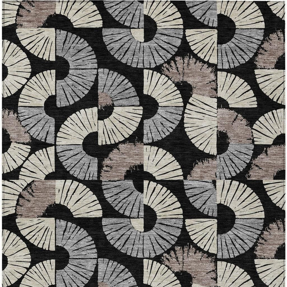 HomeRoots Geometric Polyester Area Rug Washable Indoor Outdoor Low Pile for Patio and Entryway 8' x 10' 725825