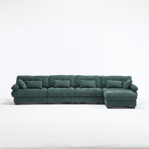 English Elm Modular Cloud Sofa Deep Seat Flannelette Sectional with Round Armrests for Living Room Green W2120S00047