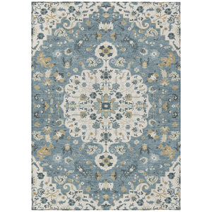 Floral Medallion Washable Polyester Area Rug for Indoor Outdoor Patio or Living Room