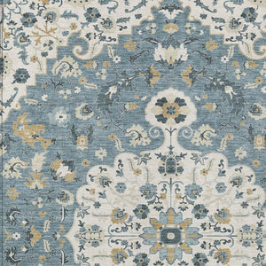 Floral Medallion Washable Polyester Area Rug for Indoor Outdoor Patio or Living Room