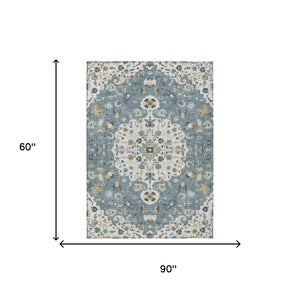 Floral Medallion Washable Polyester Area Rug for Indoor Outdoor Patio or Living Room