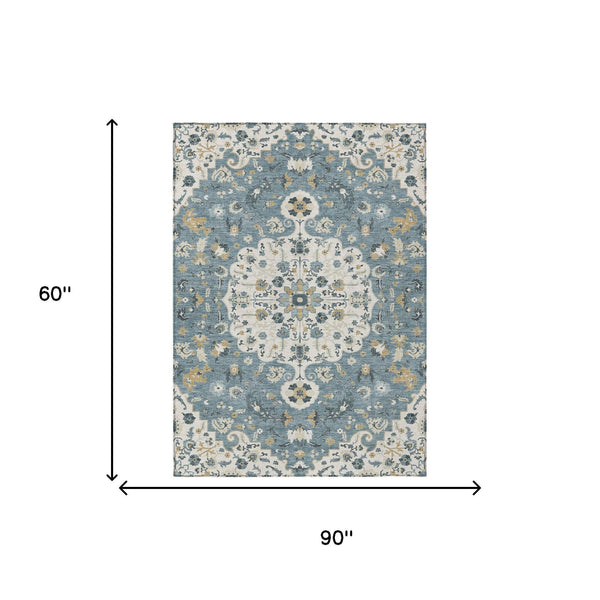 Floral Medallion Washable Polyester Area Rug for Indoor Outdoor Patio or Living Room