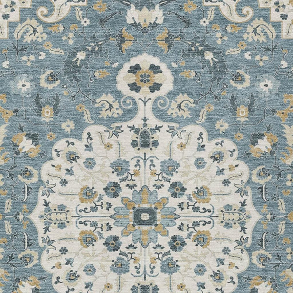 Floral Medallion Washable Polyester Area Rug for Indoor Outdoor Patio or Living Room