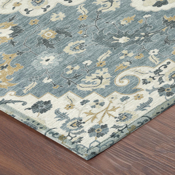 Floral Medallion Washable Polyester Area Rug for Indoor Outdoor Patio or Living Room
