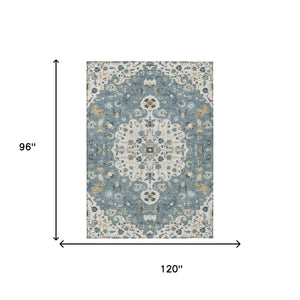 Floral Medallion Washable Polyester Area Rug for Indoor Outdoor Patio or Living Room
