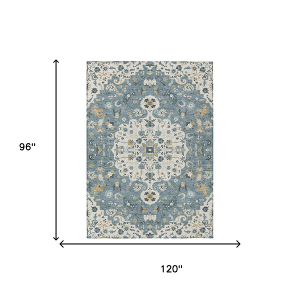 Floral Medallion Washable Polyester Area Rug for Indoor Outdoor Patio or Living Room